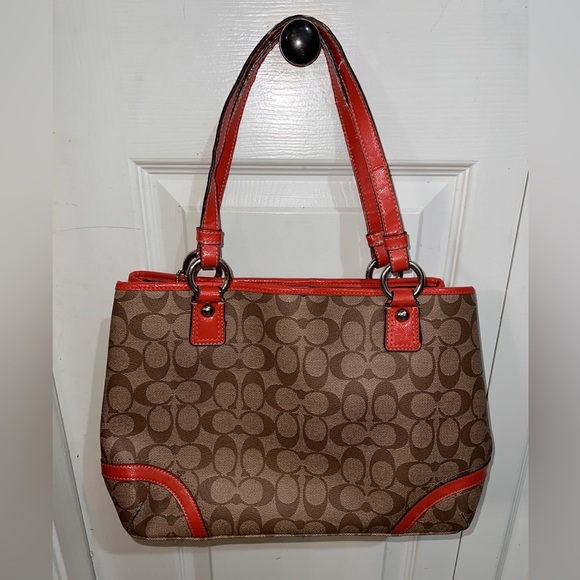 Coach Peyton Signature Logo Heritage Authentic Tote with Orange Leather Trim! 🧡 - Picture 5 of 14